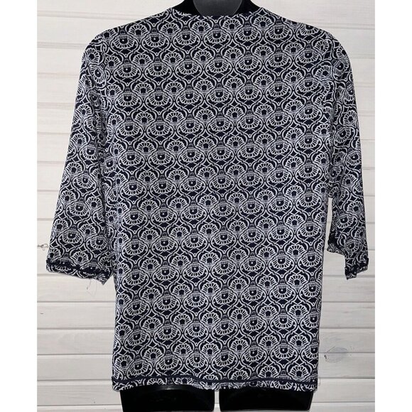 Anne Carson Sz PLUS 1X Tunic Blouse Boho Navy Blue Cotton 3/4 Sleeve Geo VGUC - Picture 7 of 12